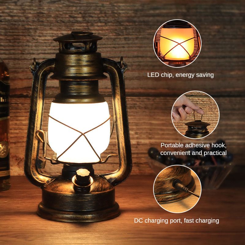 Camping Courtyard Garden atmosphere LED lights Camping retro horse lights Outdoor rechargeable solar hand-held lanterns