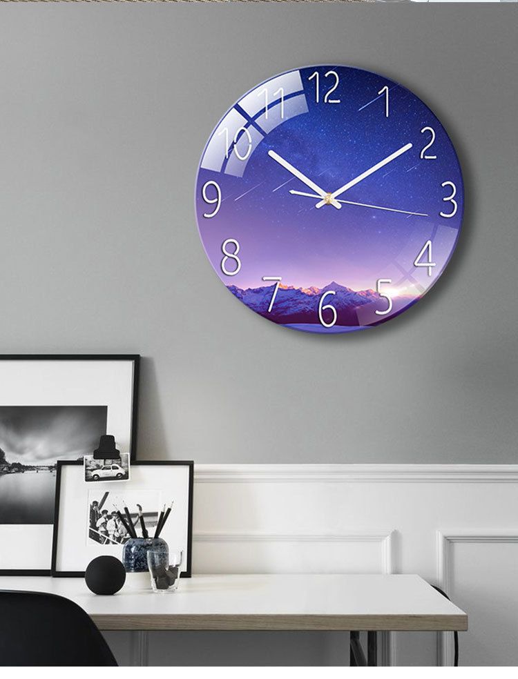 Luxury Silent Art Wall Clock：new home 12-inch (30CM) toughened glass wall clock Living Room Clock Bedroom Silent European Quartz clock (multiple clock face creative patterns)AA battery powered