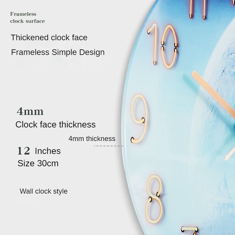 Luxury Silent Art Wall Clock：new home 12-inch (30CM) toughened glass wall clock Living Room Clock Bedroom Silent European Quartz clock (multiple clock face creative patterns)AA battery powered
