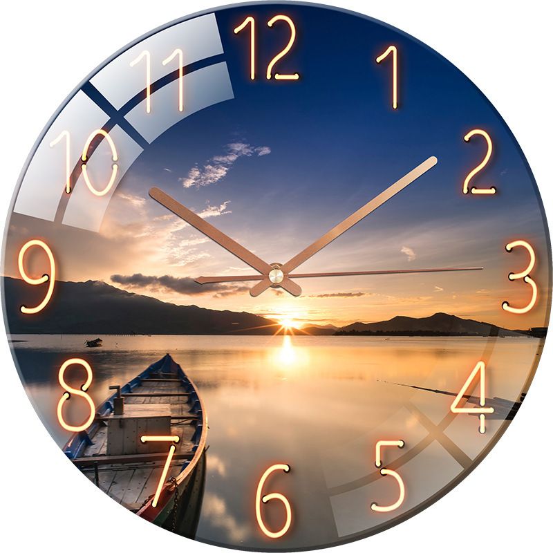 Luxury Silent Art Wall Clock：new home 12-inch (30CM) toughened glass wall clock Living Room Clock Bedroom Silent European Quartz clock (multiple clock face creative patterns)AA battery powered