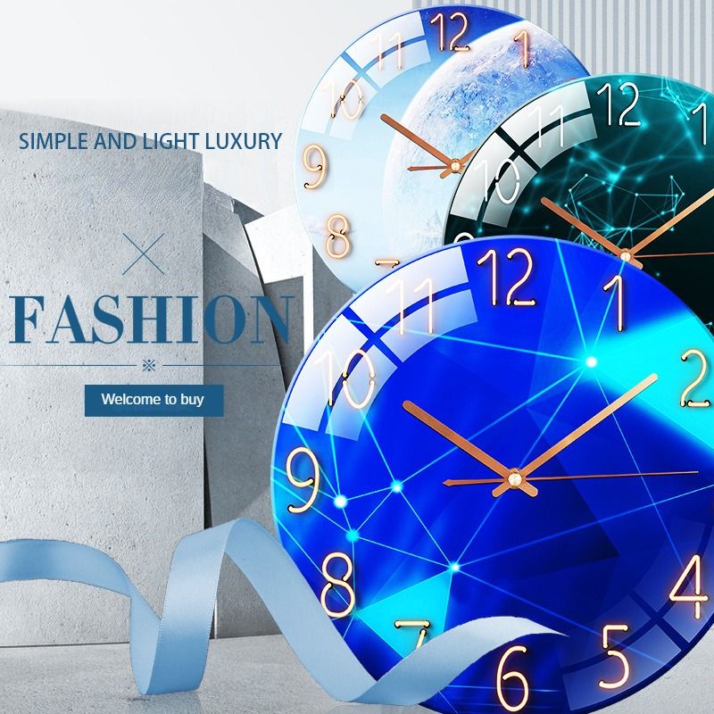 Luxury Silent Art Wall Clock：new home 12-inch (30CM) toughened glass wall clock Living Room Clock Bedroom Silent European Quartz clock (multiple clock face creative patterns)AA battery powered