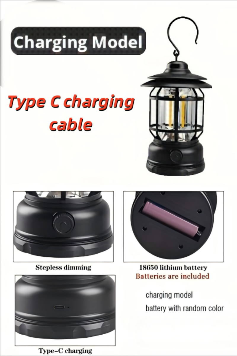 New Rechargeable style outdoor camping light portable camping camp light multi-functional charging tent retro lantern atmosphere light