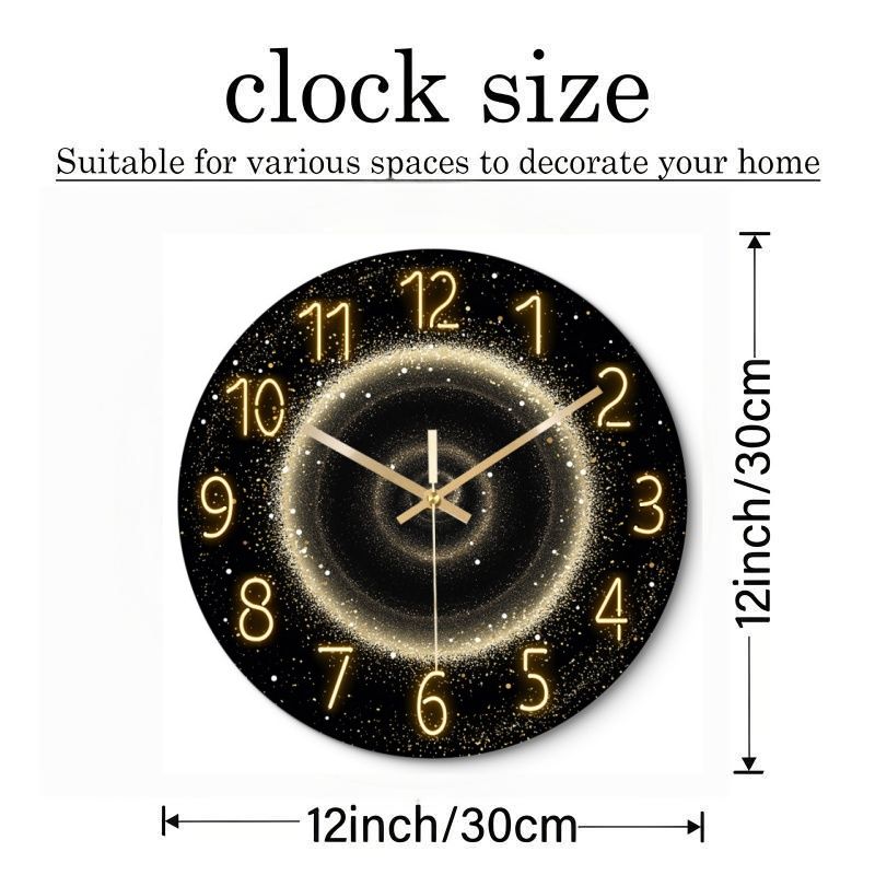 Luxury Silent Art Wall Clock:new space star home 12-inch (30CM) toughened glass wall clock Living Room Clock Bedroom Silent Quartz clock (multiple clock face creative patterns)AA battery powered