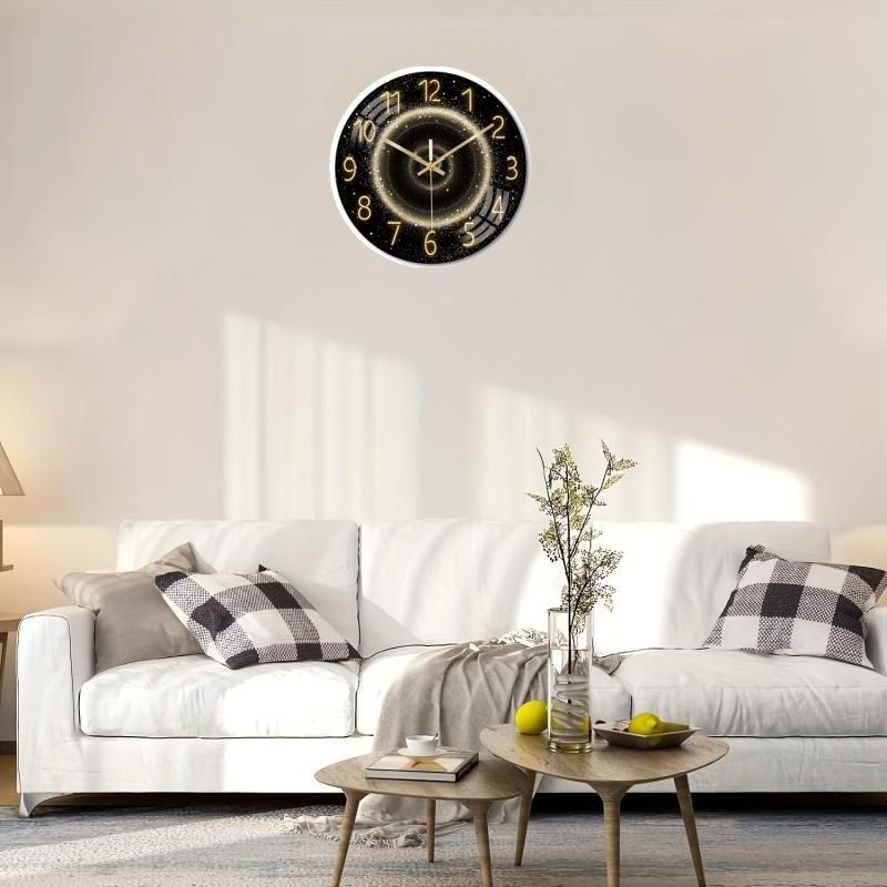 Luxury Silent Art Wall Clock:new space star home 12-inch (30CM) toughened glass wall clock Living Room Clock Bedroom Silent Quartz clock (multiple clock face creative patterns)AA battery powered