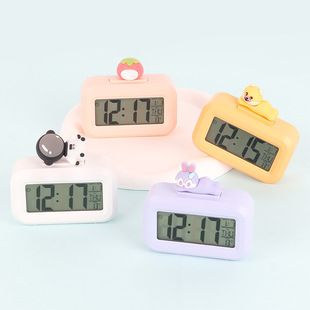 Home children multi-functional digital alarm clock with glow-in-the-dark function solid color alarm clock with cartoon head, a wonderful gift for students and children