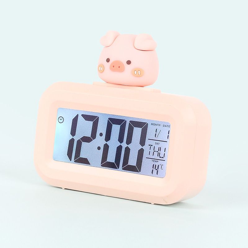Home children multi-functional digital alarm clock with glow-in-the-dark function solid color alarm clock with cartoon head, a wonderful gift for students and children