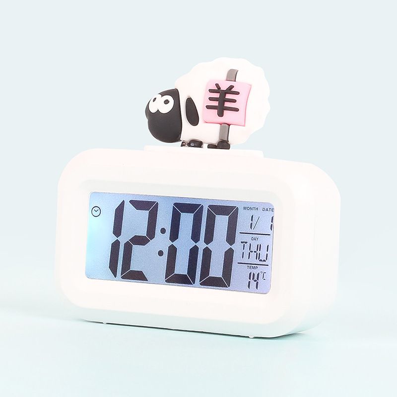 Home children multi-functional digital alarm clock with glow-in-the-dark function solid color alarm clock with cartoon head, a wonderful gift for students and children