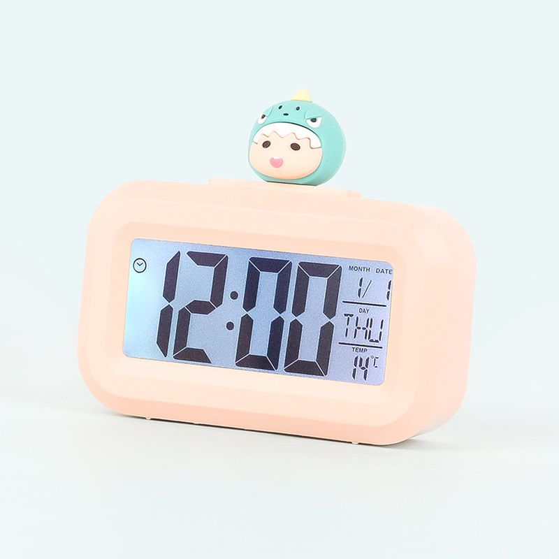 Home children multi-functional digital alarm clock with glow-in-the-dark function solid color alarm clock with cartoon head, a wonderful gift for students and children
