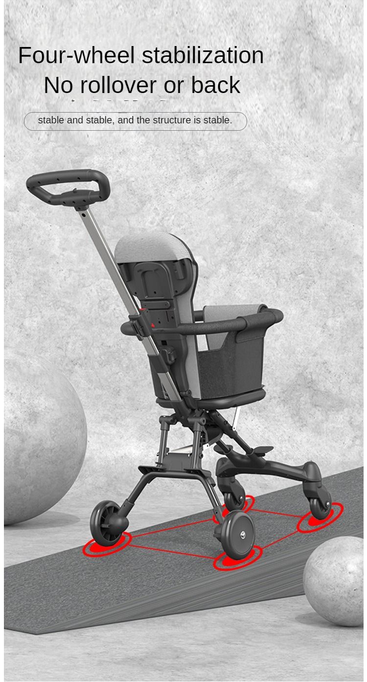 A comfortable, lightweight and foldable baby four-wheel stroller for children aged 6 months to 3 years can rotate in both directions with a sunshade,a smart baby carriage