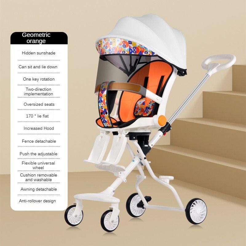 A comfortable, lightweight and foldable baby four-wheel stroller for children aged 6 months to 6 years can rotate in both directions with a sunshade,The pull rod can be adjusted ,a smart baby carriage