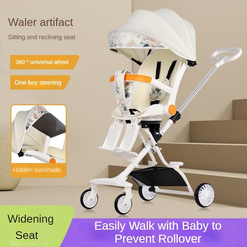 A comfortable, lightweight and foldable baby four-wheel stroller for children aged 6 months to 6 years can rotate in both directions with a sunshade,The pull rod can be adjusted ,a smart baby carriage
