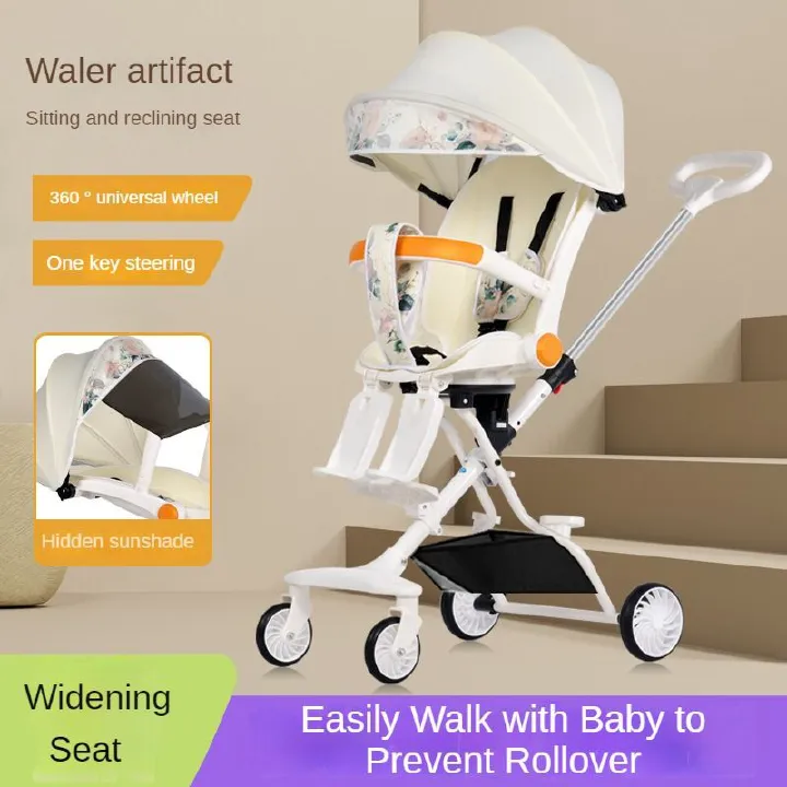 A comfortable, lightweight and foldable baby four-wheel stroller for children aged 6 months to 6 years can rotate in both directions with a sunshade,The pull rod can be adjusted ,a smart baby carriage