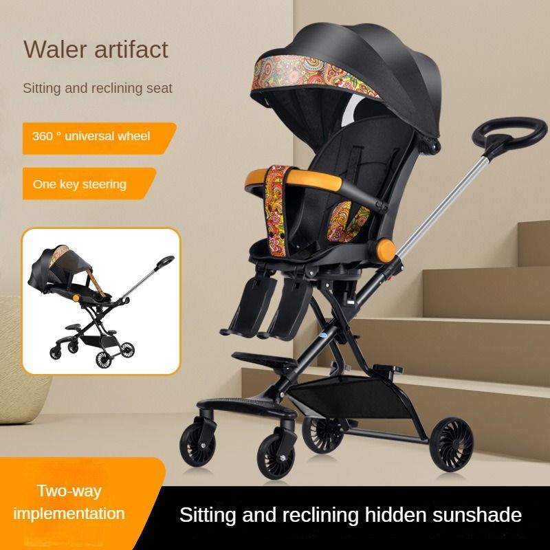 A comfortable, lightweight and foldable baby four-wheel stroller for children aged 6 months to 6 years can rotate in both directions with a sunshade,The pull rod can be adjusted ,a smart baby carriage