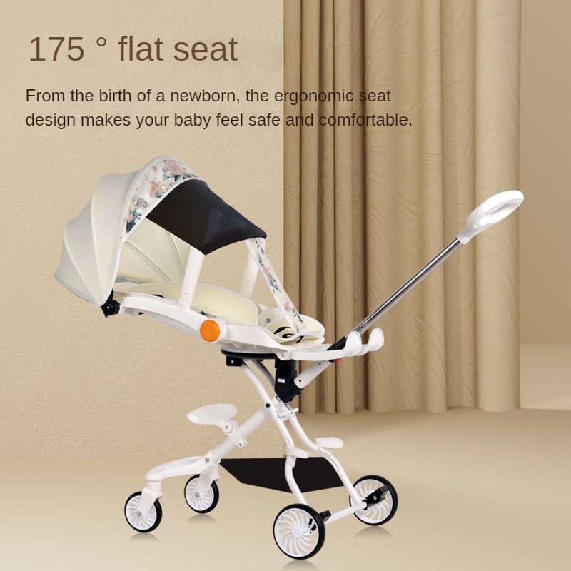 A comfortable, lightweight and foldable baby four-wheel stroller for children aged 6 months to 6 years can rotate in both directions with a sunshade,The pull rod can be adjusted ,a smart baby carriage