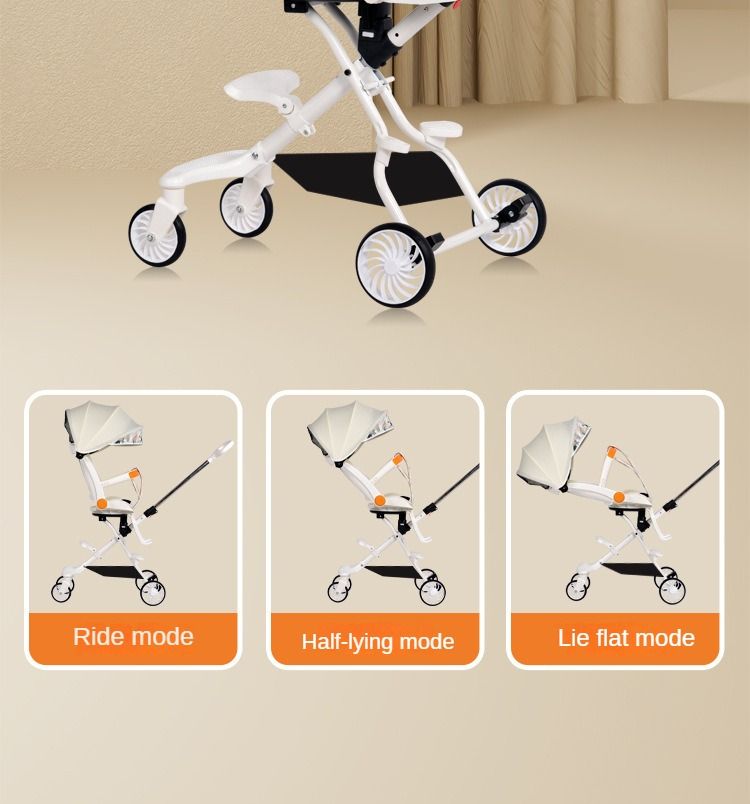 A comfortable, lightweight and foldable baby four-wheel stroller for children aged 6 months to 6 years can rotate in both directions with a sunshade,The pull rod can be adjusted ,a smart baby carriage