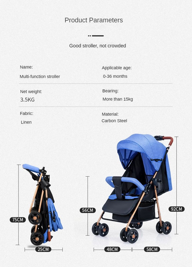 A comfortable, lightweight and foldable baby four-wheel stroller for children aged 0 months to 3 years can rotate in both directions with a sunshade,The pull rod can be adjusted ,a warm baby carriage