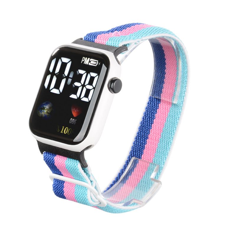 New Earth Logo nylon elastic band trendy and fashionable digital sports student and children LED electronic watch