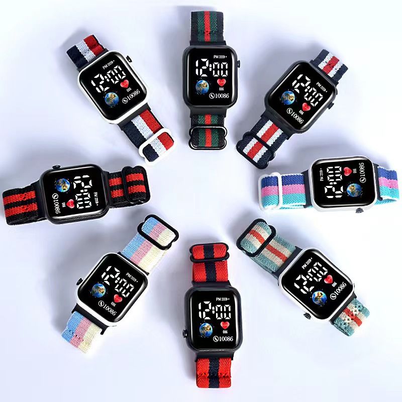 New Earth Logo nylon elastic band trendy and fashionable digital sports student and children LED electronic watch