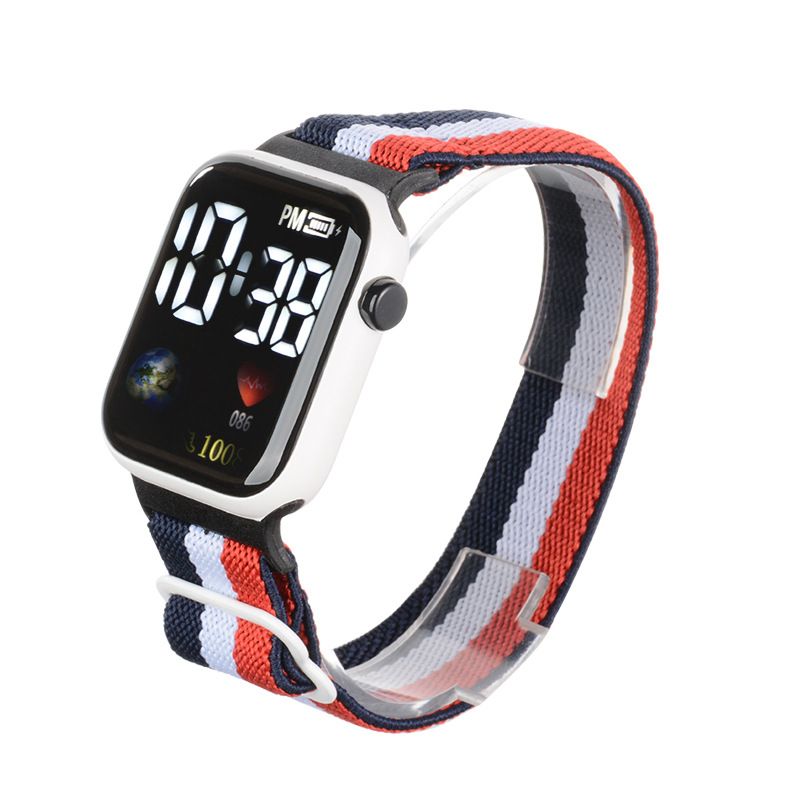 New Earth Logo nylon elastic band trendy and fashionable digital sports student and children LED electronic watch