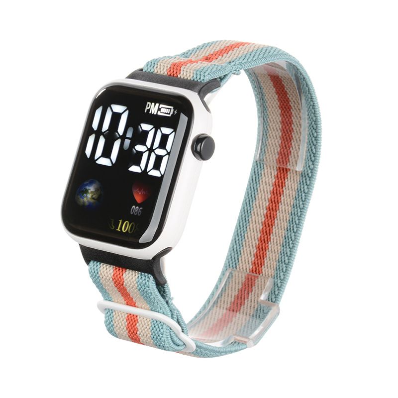 New Earth Logo nylon elastic band trendy and fashionable digital sports student and children LED electronic watch