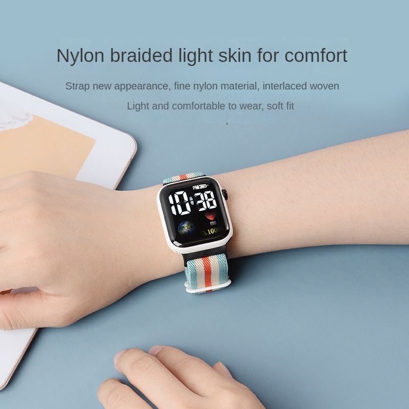 New Earth Logo nylon elastic band trendy and fashionable digital sports student and children LED electronic watch