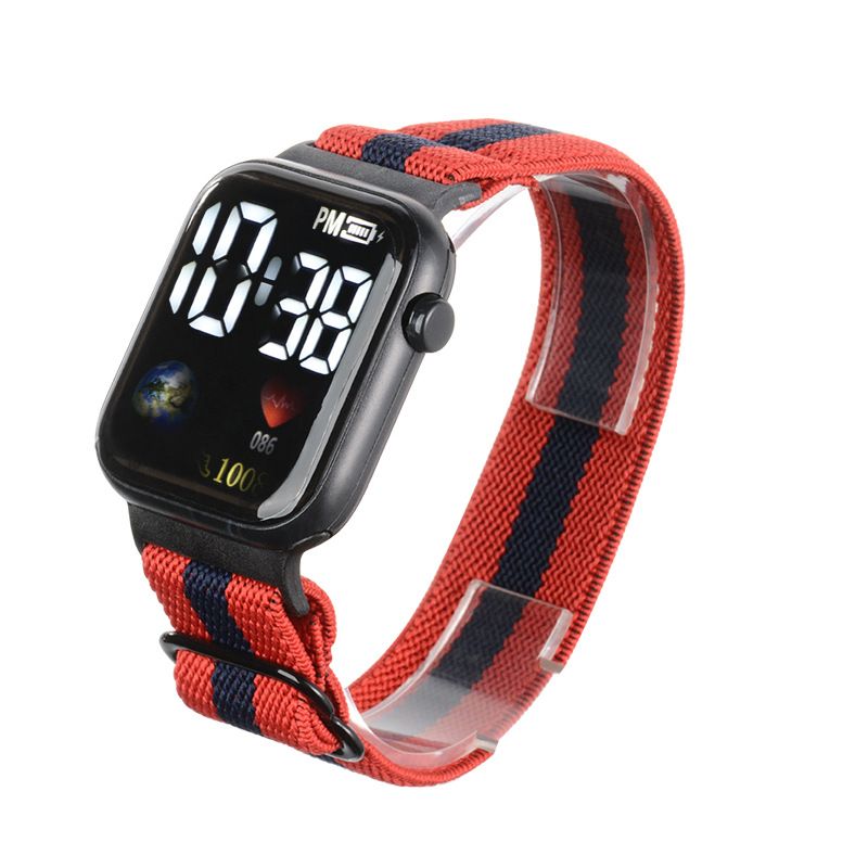 New Earth Logo nylon elastic band trendy and fashionable digital sports student and children LED electronic watch