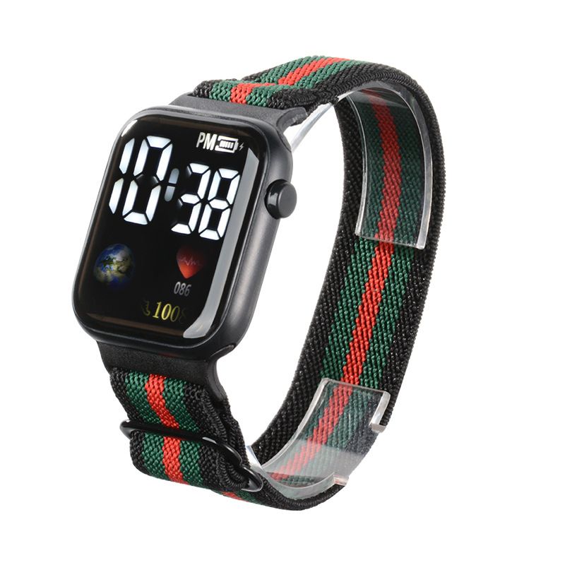 New Earth Logo nylon elastic band trendy and fashionable digital sports student and children LED electronic watch