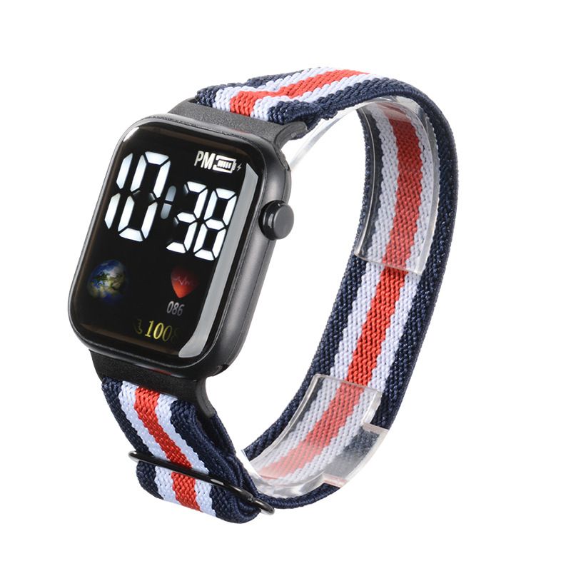 New Earth Logo nylon elastic band trendy and fashionable digital sports student and children LED electronic watch