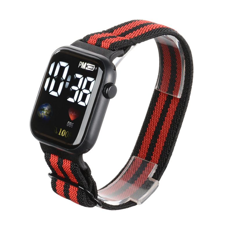 New Earth Logo nylon elastic band trendy and fashionable digital sports student and children LED electronic watch