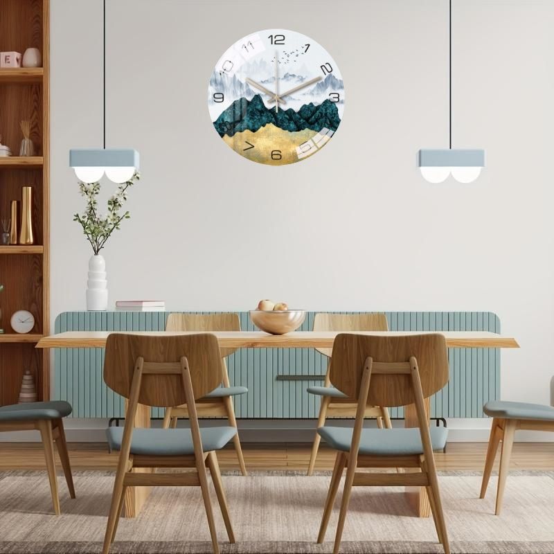 Luxury Silent Art Wall Clock：new home 12-inch (30CM) toughened glass wall clock Living Room Clock Bedroom Silent Quartz clock (multiple clock face creative patterns)AA battery powered-Landscape Birds