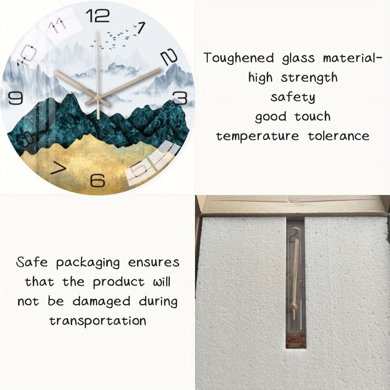 Luxury Silent Art Wall Clock：new home 12-inch (30CM) toughened glass wall clock Living Room Clock Bedroom Silent Quartz clock (multiple clock face creative patterns)AA battery powered-Landscape Birds