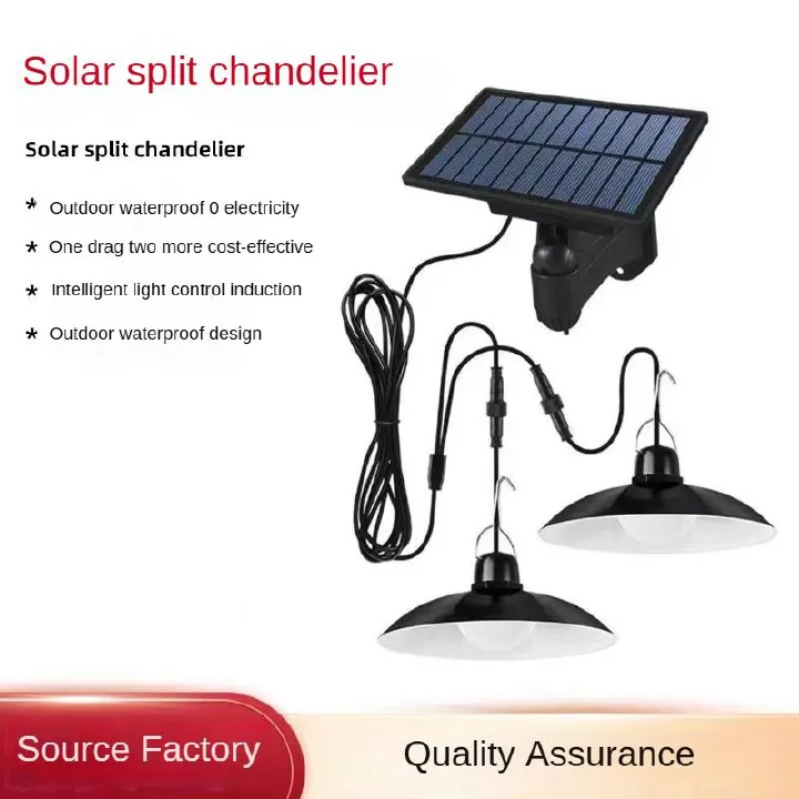 One solar panel and 1 or 2 bulbs (the number of chandeliers is optional), the new split-type solar chandelier can be used as a garden light, camping light or human-sensing solar light in the home