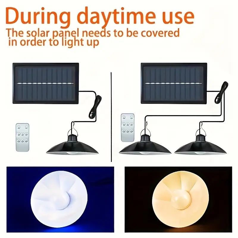 One solar panel and 1 or 2 bulbs (the number of chandeliers is optional), the new split-type solar chandelier can be used as a garden light, camping light or human-sensing solar light in the home