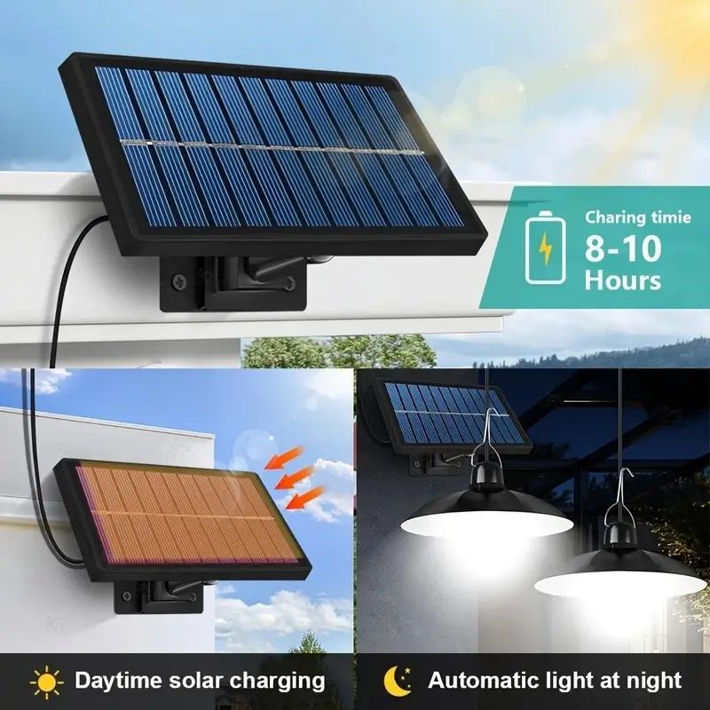 One solar panel and 1 or 2 bulbs (the number of chandeliers is optional), the new split-type solar chandelier can be used as a garden light, camping light or human-sensing solar light in the home