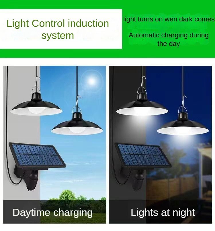 One solar panel and 1 or 2 bulbs (the number of chandeliers is optional), the new split-type solar chandelier can be used as a garden light, camping light or human-sensing solar light in the home