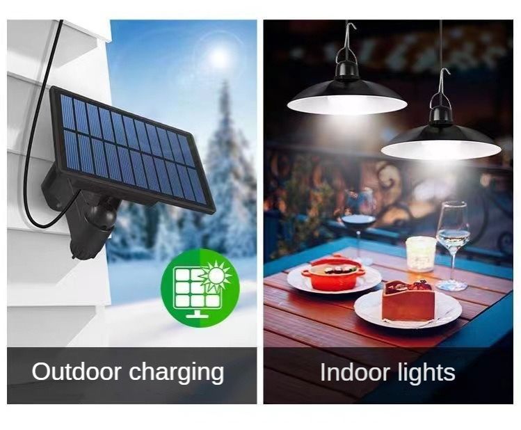 One solar panel and 1 or 2 bulbs (the number of chandeliers is optional), the new split-type solar chandelier can be used as a garden light, camping light or human-sensing solar light in the home