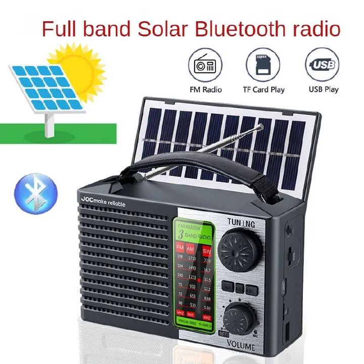 Best-selling full-band portable radio, solar-powered Bluetooth radio, equipped with a strong emergency lighting lamp, can read TF cards and USB flash drives, and can be charged in TYPE C cable