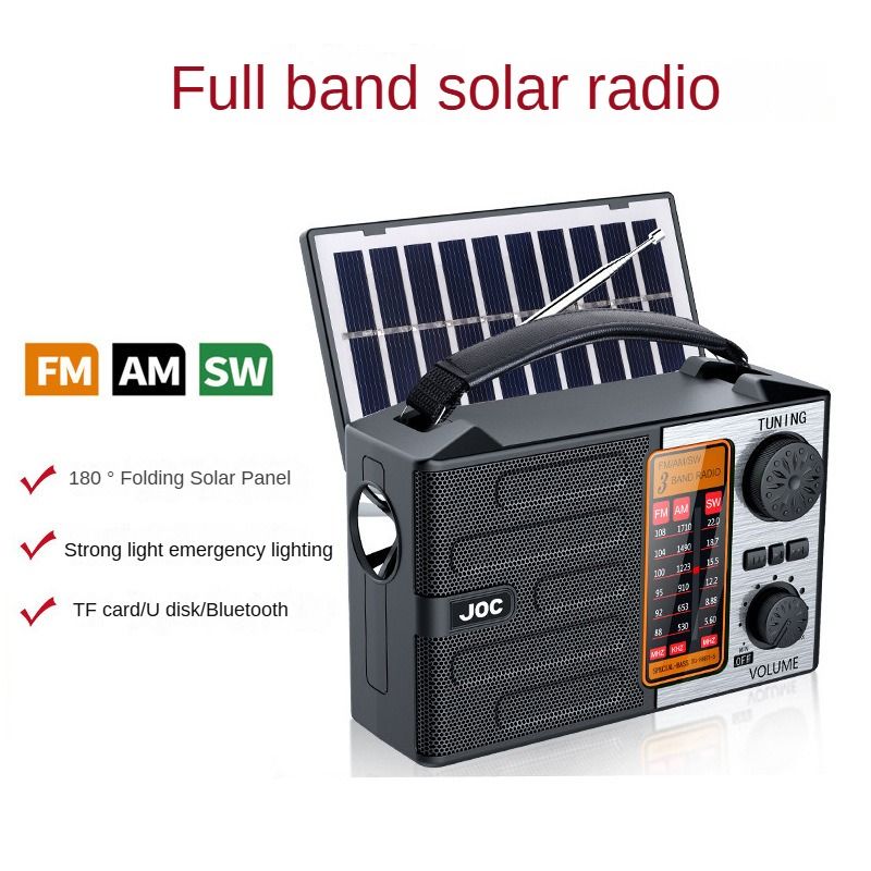 Best-selling full-band portable radio, solar-powered Bluetooth radio, equipped with a strong emergency lighting lamp, can read TF cards and USB flash drives, and can be charged in TYPE C cable