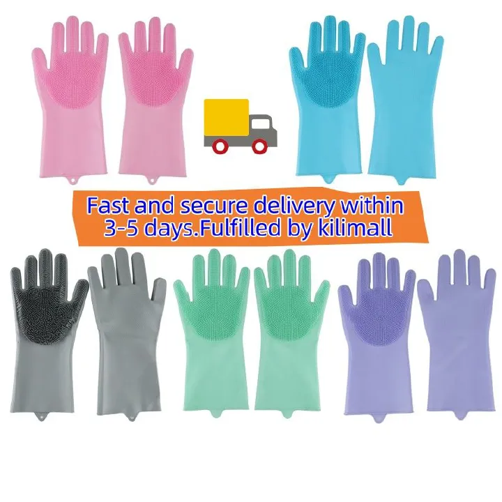 Silicone thick durable gloves with soft spines, anti-slip and anti-wear scrubbing kitchen gloves,each pair weight 120g,a good helper for you to wash and clean.