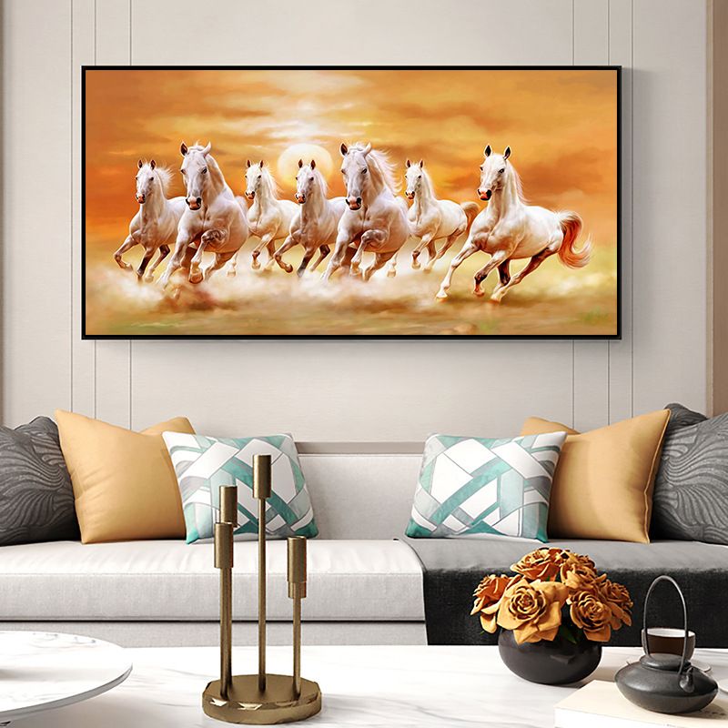 The modern art painting "Seven Galloping Horses under the Setting Sun" is a canvas decorative painting for a painter's residence