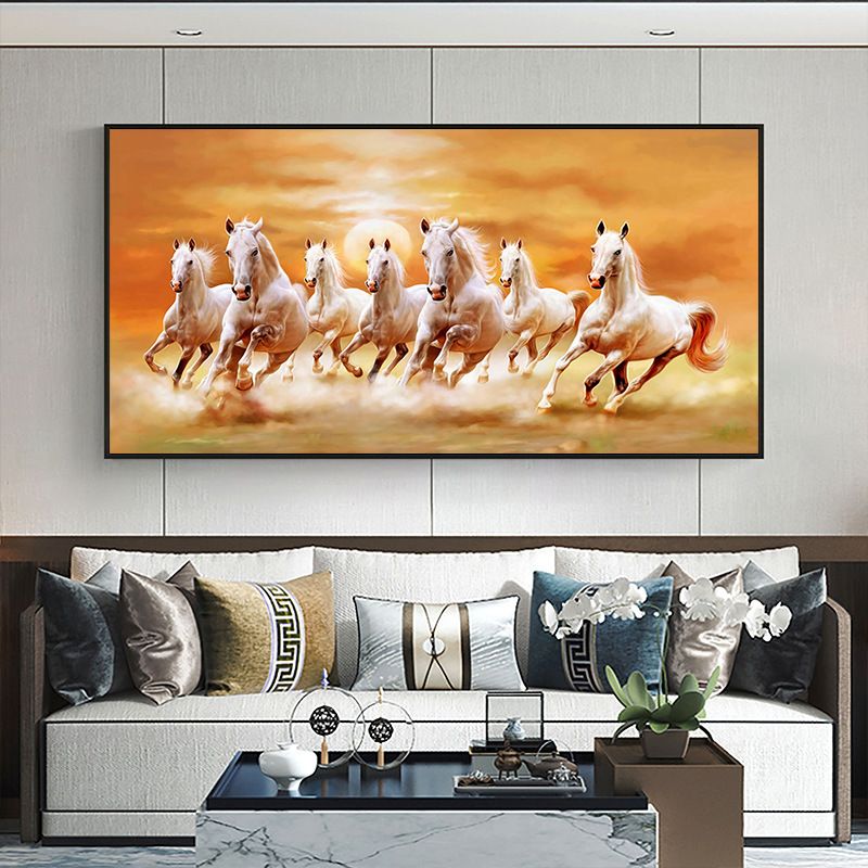 The modern art painting "Seven Galloping Horses under the Setting Sun" is a canvas decorative painting for a painter's residence