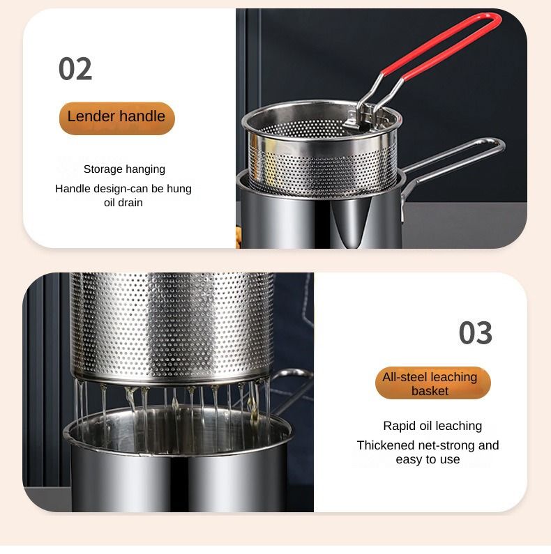 304 stainless steel deep fryer, household, universal kitchen, energy-saving for frying skewers, multi-functional detachable outdoor deep fryer set