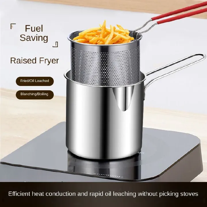 304 stainless steel deep fryer, household, universal kitchen, energy-saving for frying skewers, multi-functional detachable outdoor deep fryer set