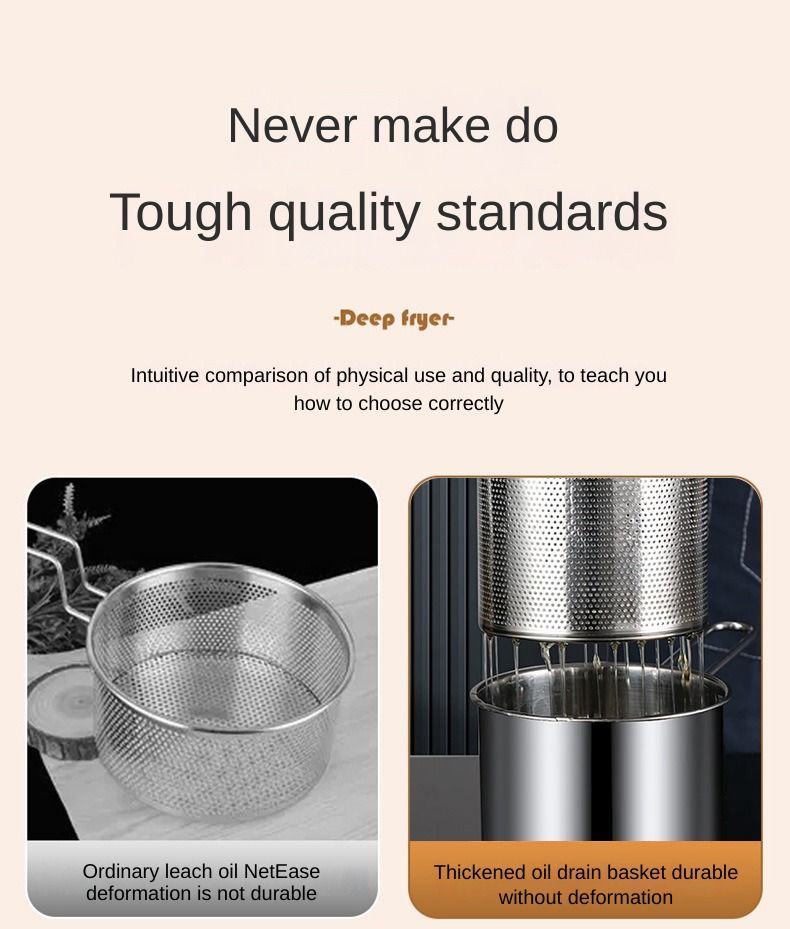 304 stainless steel deep fryer, household, universal kitchen, energy-saving for frying skewers, multi-functional detachable outdoor deep fryer set