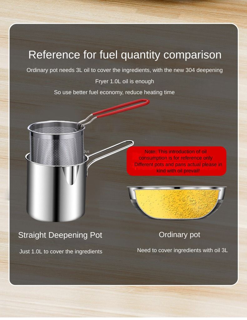 304 stainless steel deep fryer, household, universal kitchen, energy-saving for frying skewers, multi-functional detachable outdoor deep fryer set