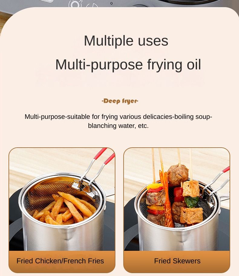 304 stainless steel deep fryer, household, universal kitchen, energy-saving for frying skewers, multi-functional detachable outdoor deep fryer set