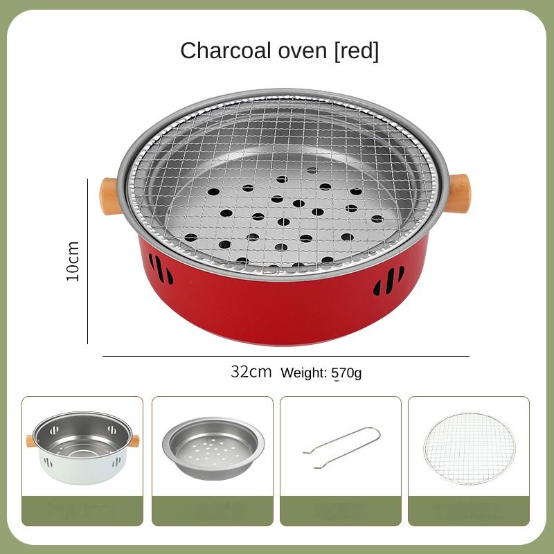 Household outdoor stainless steel barbecue grill, camping portable charcoal barbecue rack, barbecue and skewer, tea roasting set by the fire