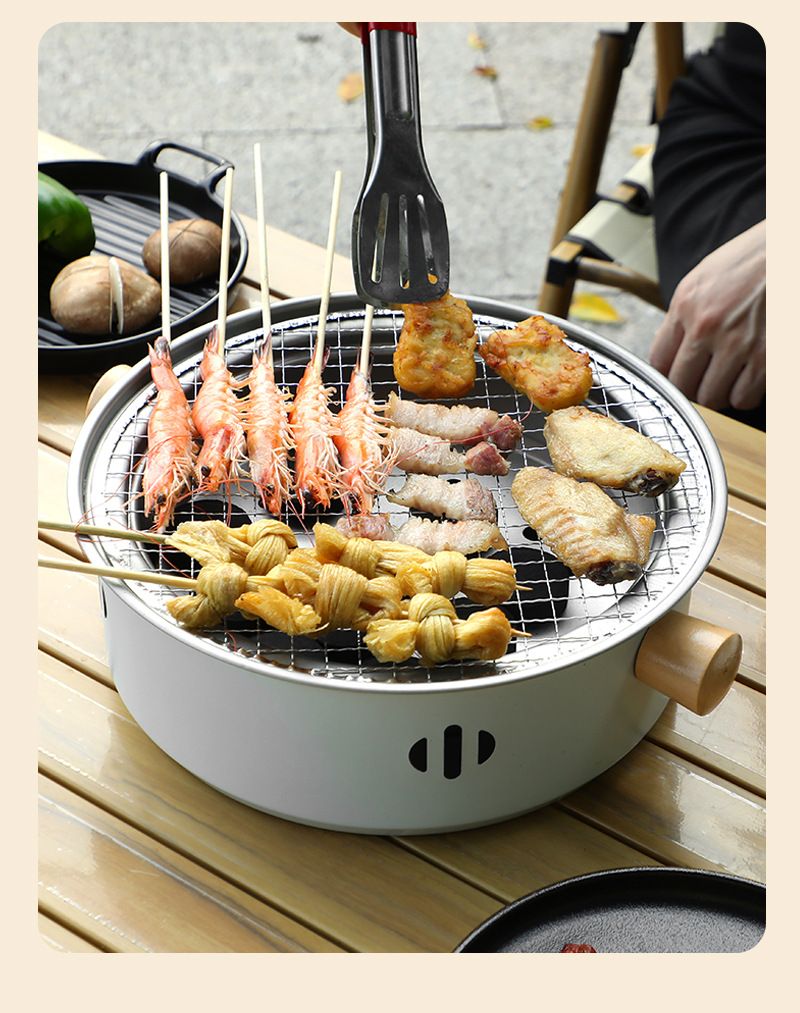 Household outdoor stainless steel barbecue grill, camping portable charcoal barbecue rack, barbecue and skewer, tea roasting set by the fire