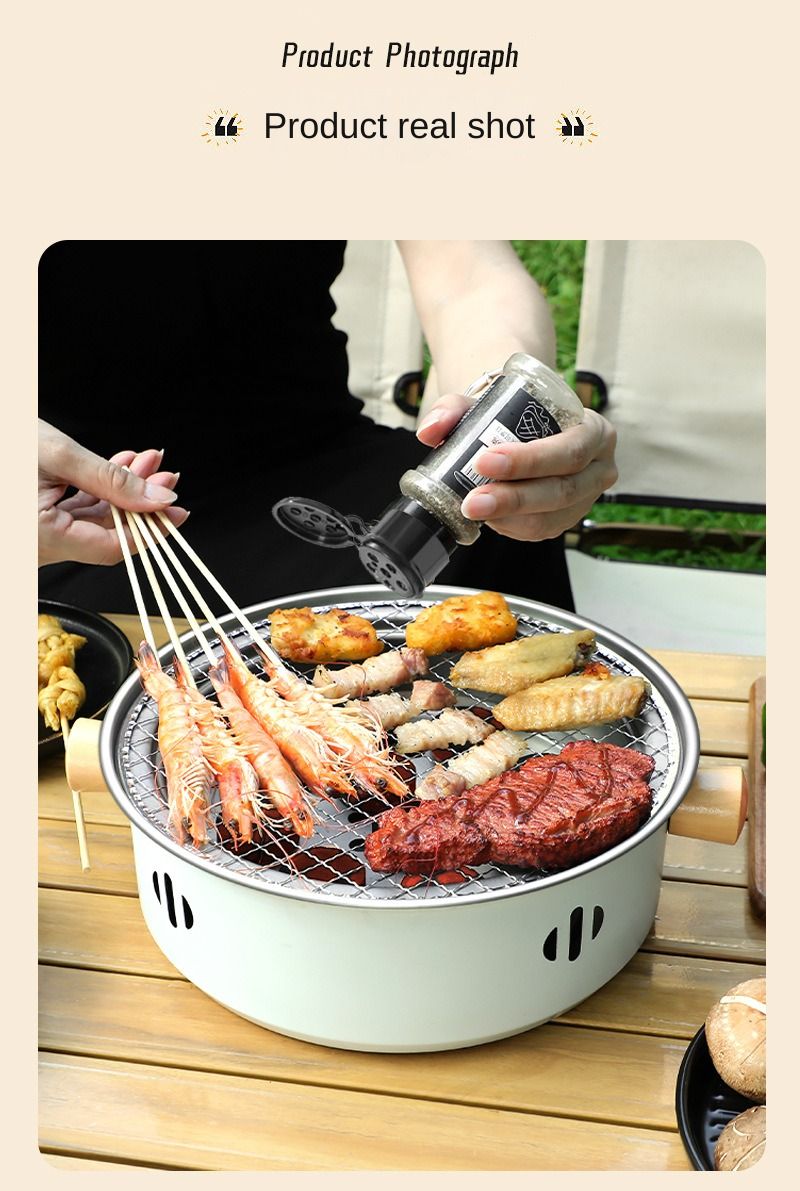 Household outdoor stainless steel barbecue grill, camping portable charcoal barbecue rack, barbecue and skewer, tea roasting set by the fire