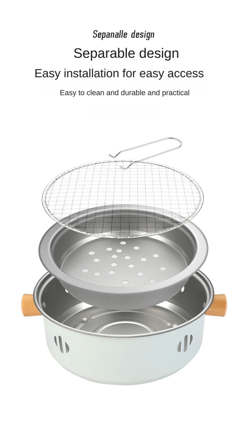 Household outdoor stainless steel barbecue grill, camping portable charcoal barbecue rack, barbecue and skewer, tea roasting set by the fire